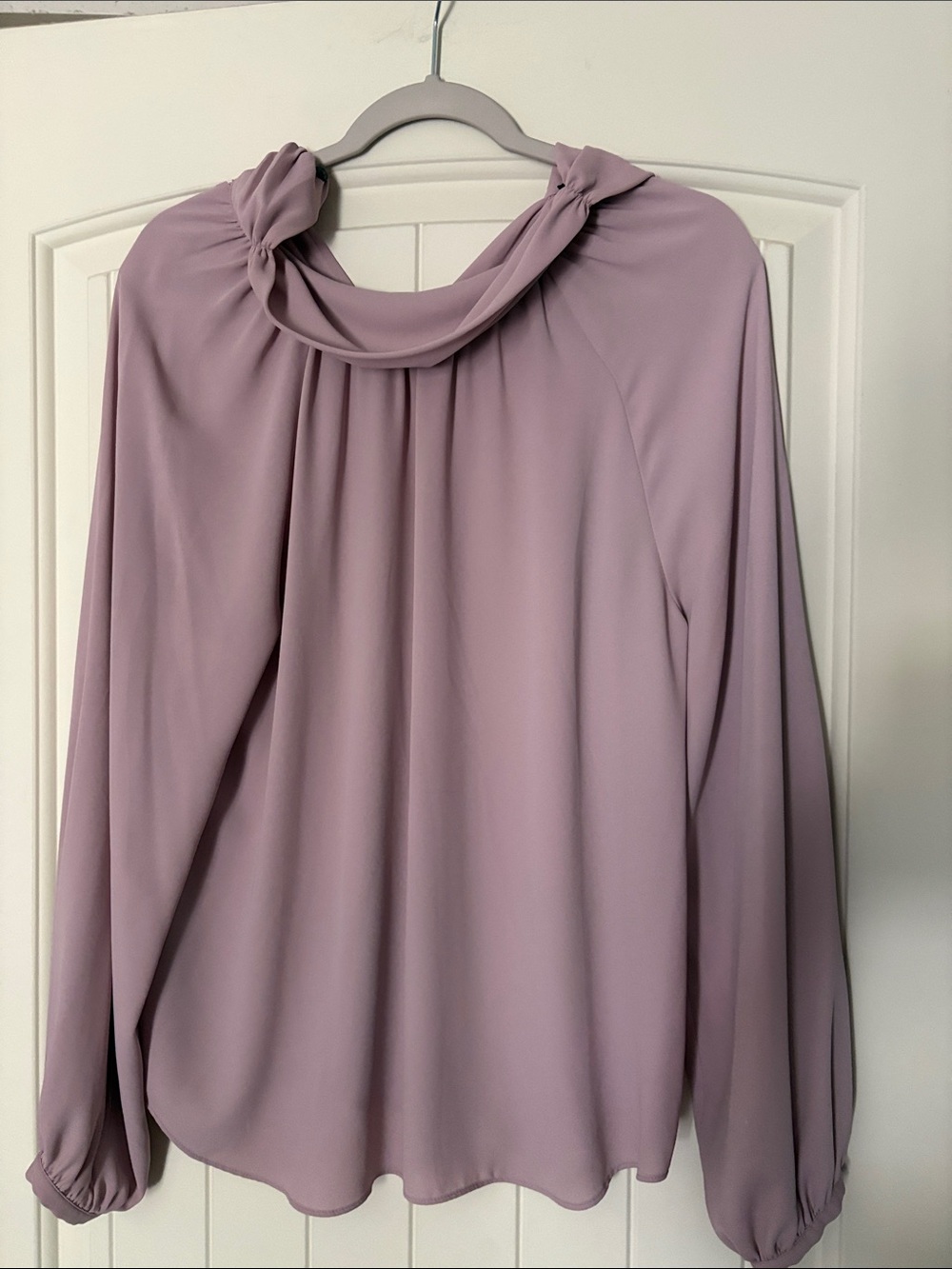 Ann Taylor Dusty Mauve Knot-Neck Long-Sleeve Blouse
